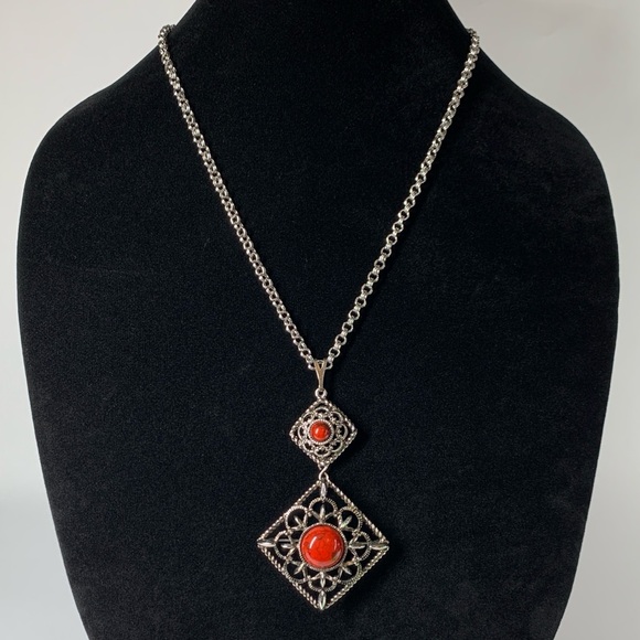 Vtg Sara Coventry Necklace Brooch Inca Fire Deamond 22” Chain 1970’s Pendant Pin - Picture 2 of 8